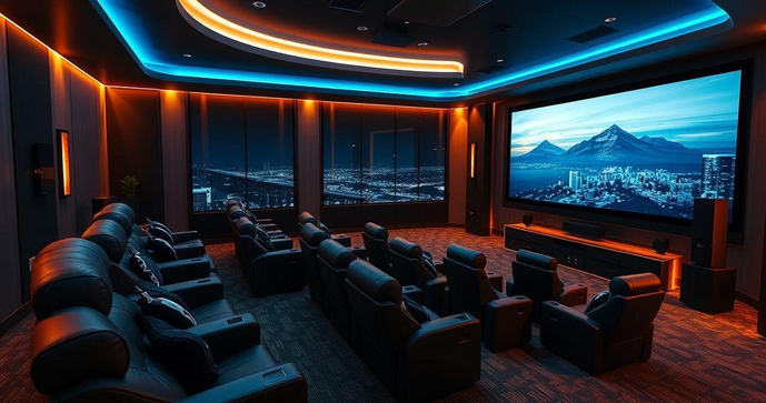 Home theater planejado grande para uma experiência imersiva