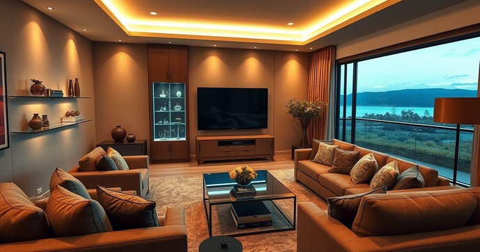 Home theater planejado com cristaleira traz elegância e funcionalidade ao seu espaço Home theater planejado com cristaleira traz elegância e funcionalidade ao seu espaço
